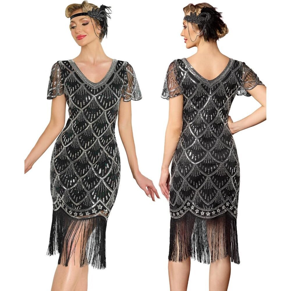 1920s Flapper Dress Sequin Fringe Elegant Beaded Costume for Women